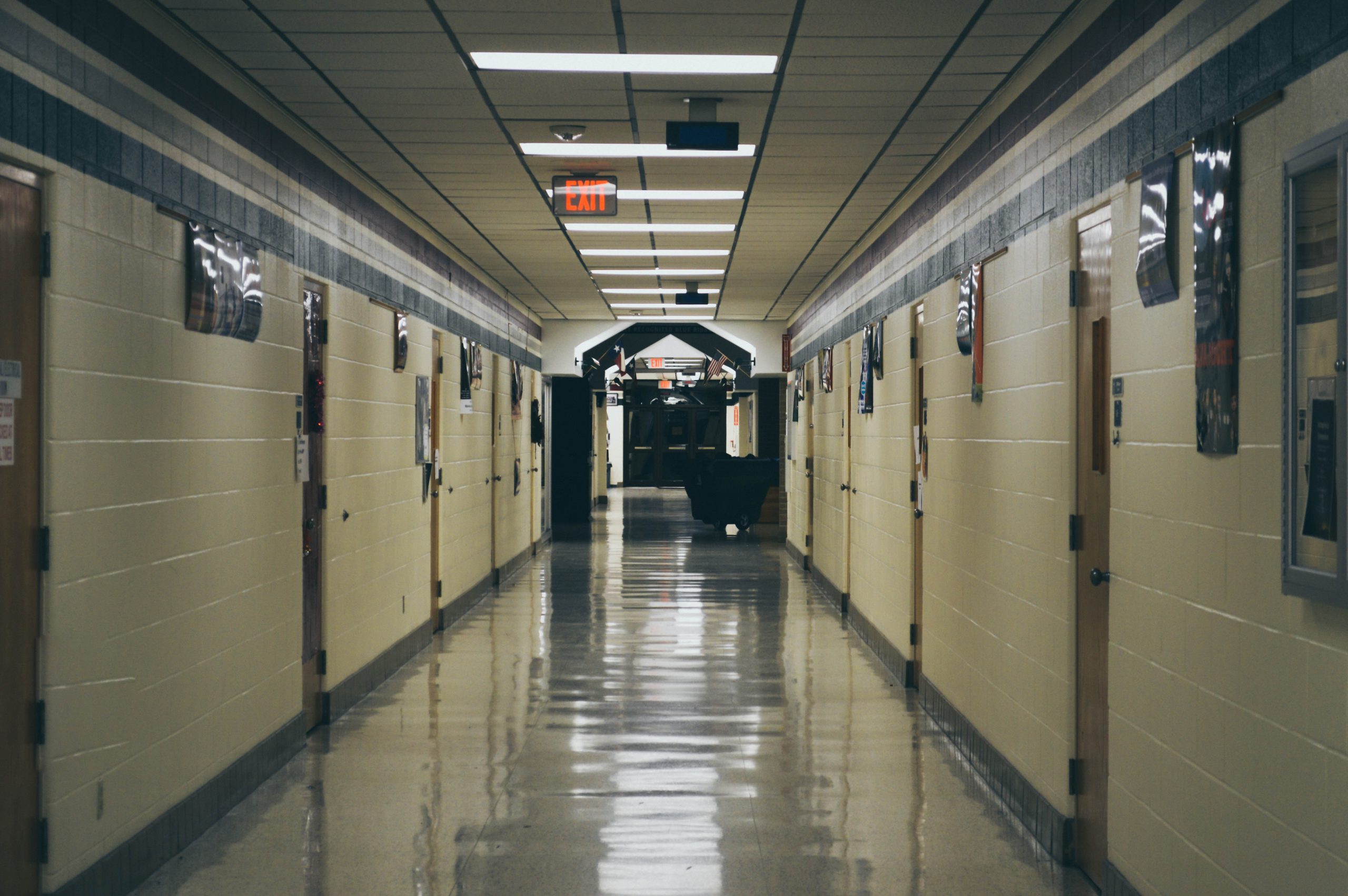 Empty high school hallway